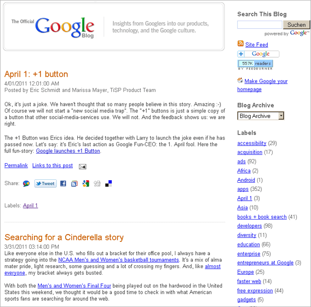 google 1. Google-blog: April fools quot;+1