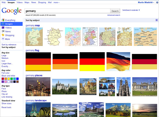 Google imagesearch Germany - sort by subject
