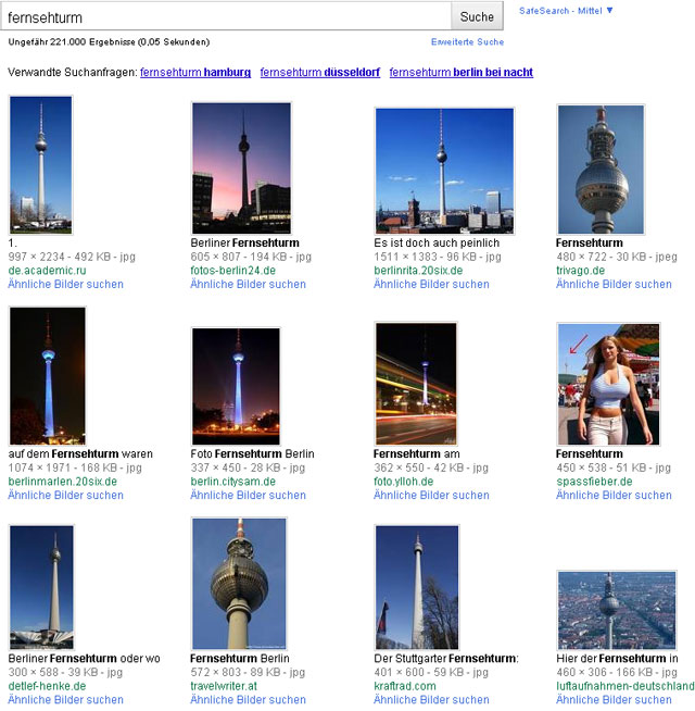 Screen "fernsehturm" in german image-search