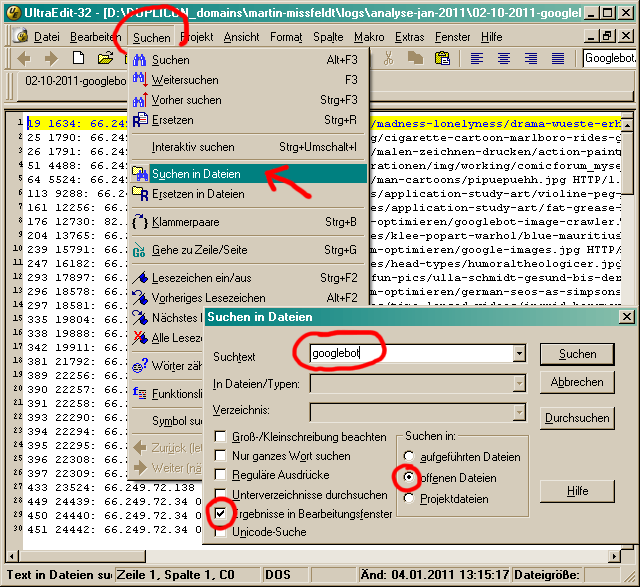 Logfile analysis with UltraEdit Logfile analysis with UltraEdit