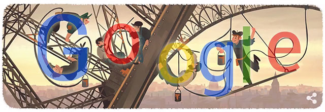 Eiffel tower doodle with Google chars